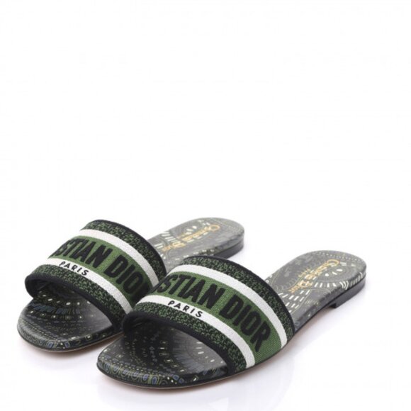 Christian Dior  Canvas Embroidered Animals Dway Mules Slide Sandals in Green - Picture 1 of 11